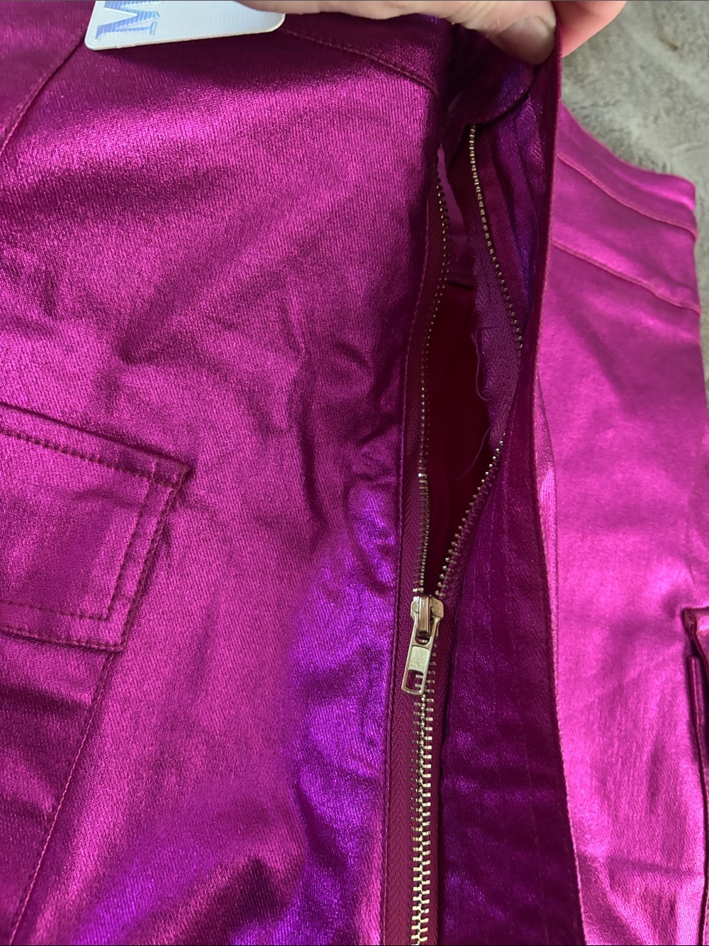 NWT MUY MUY Metallic Fuchsia Pink Cargo Midi Skirt w/ Two Way Zip | Size M - Picture 8 of 11